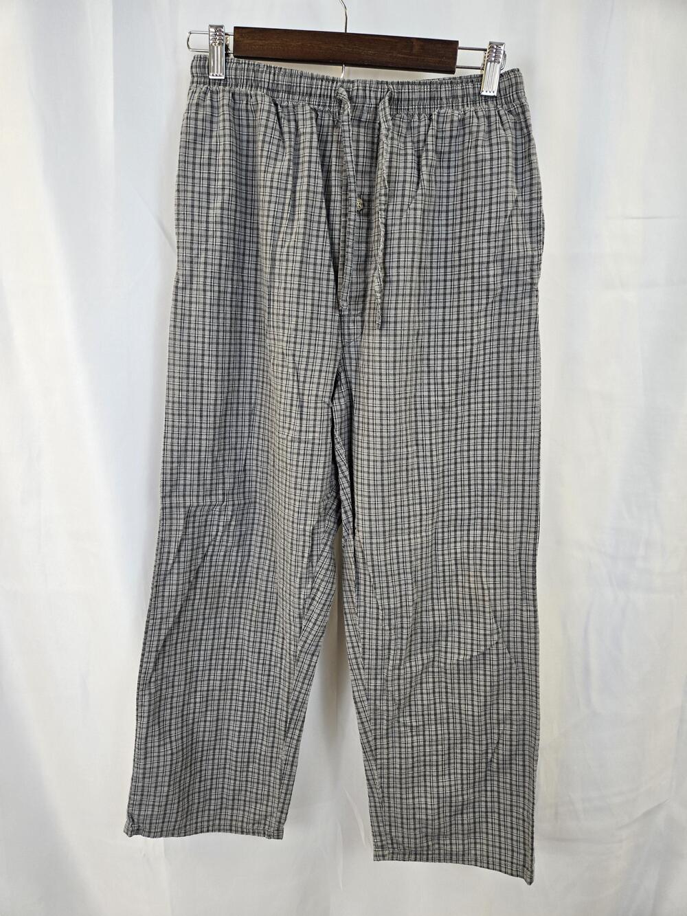 Hanes Pants Mens Small Gray Plaid Cotton Pajama Sleepwear Lounge Drawstring